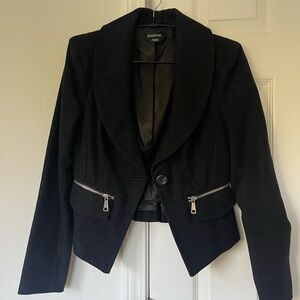 Bebe Black Cropped Wool Blend Blazer with Zipper Accents